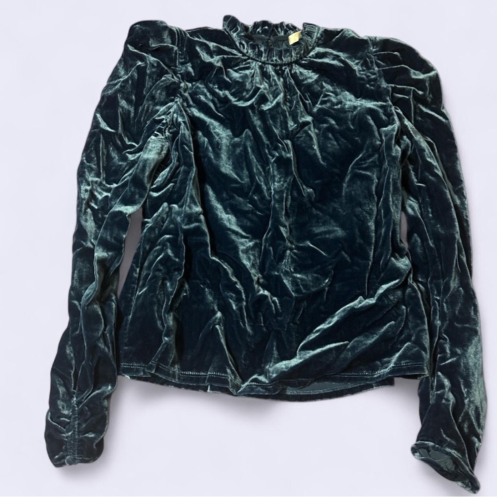Wayf Erika deep blue velvet puff sleeve blouse